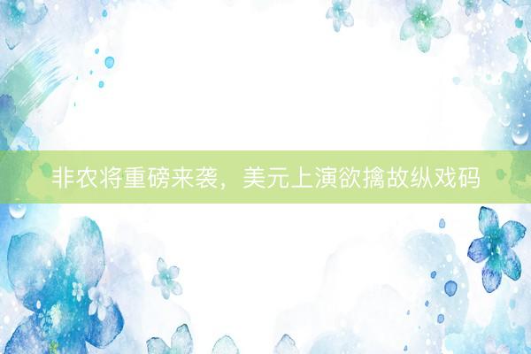 非农将重磅来袭，美元上演欲擒故纵戏码