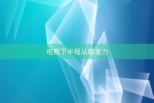 电商下半程从哪发力