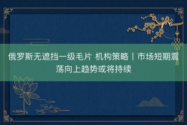 俄罗斯无遮挡一级毛片 机构策略丨市场短期震荡向上趋势或将持续