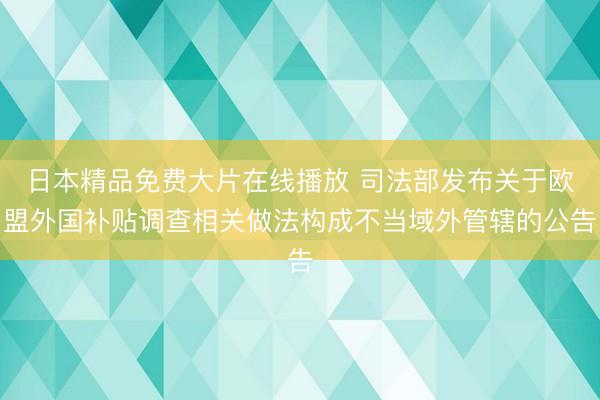 日本精品免费大片在线播放 司法部发布关于欧盟外国补贴调查相关做法构成不当域外管辖的公告