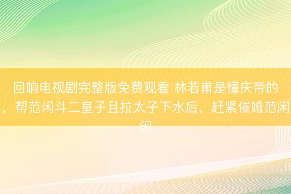 回响电视剧完整版免费观看 林若甫是懂庆帝的，帮范闲斗二皇子且拉太子下水后，赶紧催婚范闲