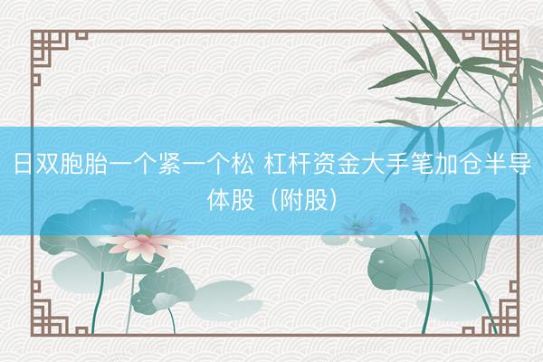 日双胞胎一个紧一个松 杠杆资金大手笔加仓半导体股（附股）