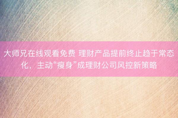大师兄在线观看免费 理财产品提前终止趋于常态化，主动“瘦身”成理财公司风控新策略