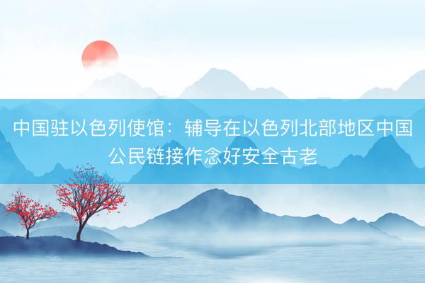 中国驻以色列使馆：辅导在以色列北部地区中国公民链接作念好安全古老