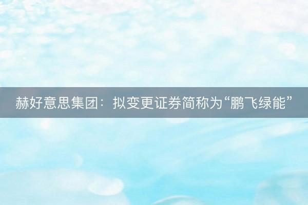 赫好意思集团：拟变更证券简称为“鹏飞绿能”