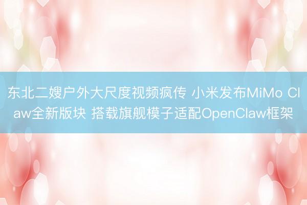 东北二嫂户外大尺度视频疯传 小米发布MiMo Claw全新版块 搭载旗舰模子适配OpenClaw框架