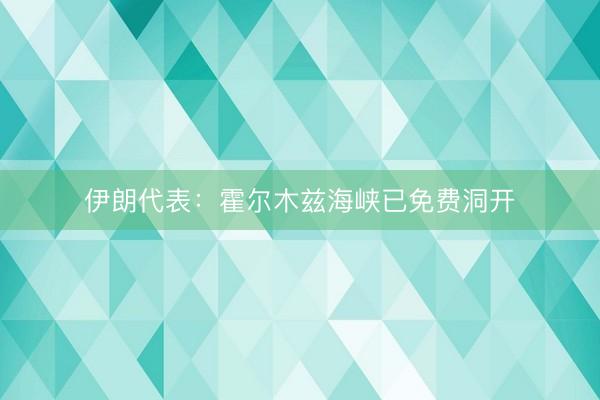 伊朗代表：霍尔木兹海峡已免费洞开
